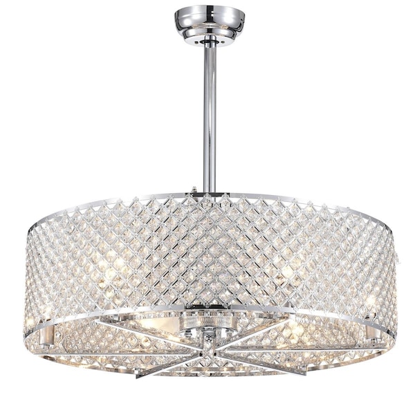 Warehouse Of Tiffany CFL-8235REMO-CH 29 in. Miyaka 6-Light 3-Blade Lighted Ceiling Fan with Crystal Shade, Silver Chrome CFL-8235REMO/CH - main